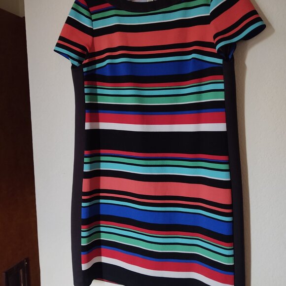 LONDON STYLE COLLECTIONS BLACK BACK FRONT STRIPED PETITE SIZE 14 KNIT STYLE DRES - Picture 6 of 7